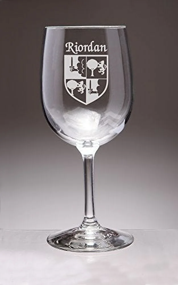 Riordan Irish Coat of Arms Wine Glasses - Set of 4 (Sand Etched)