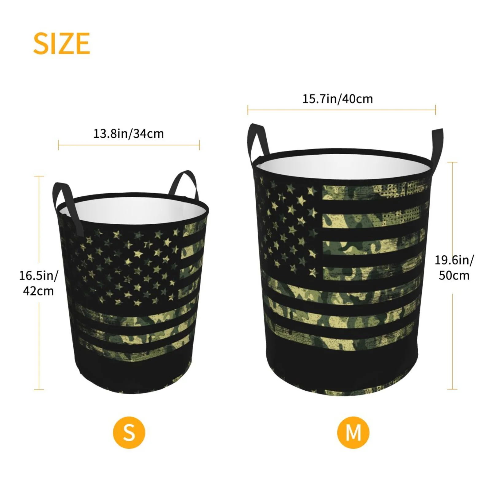 Fotbe Laundry Hamper With Durable Leather Laundry Basket American Flag Camo Thickened Waterproof Round Collapsible Laundry Hamper, Dirty Clothes Laundry Basket