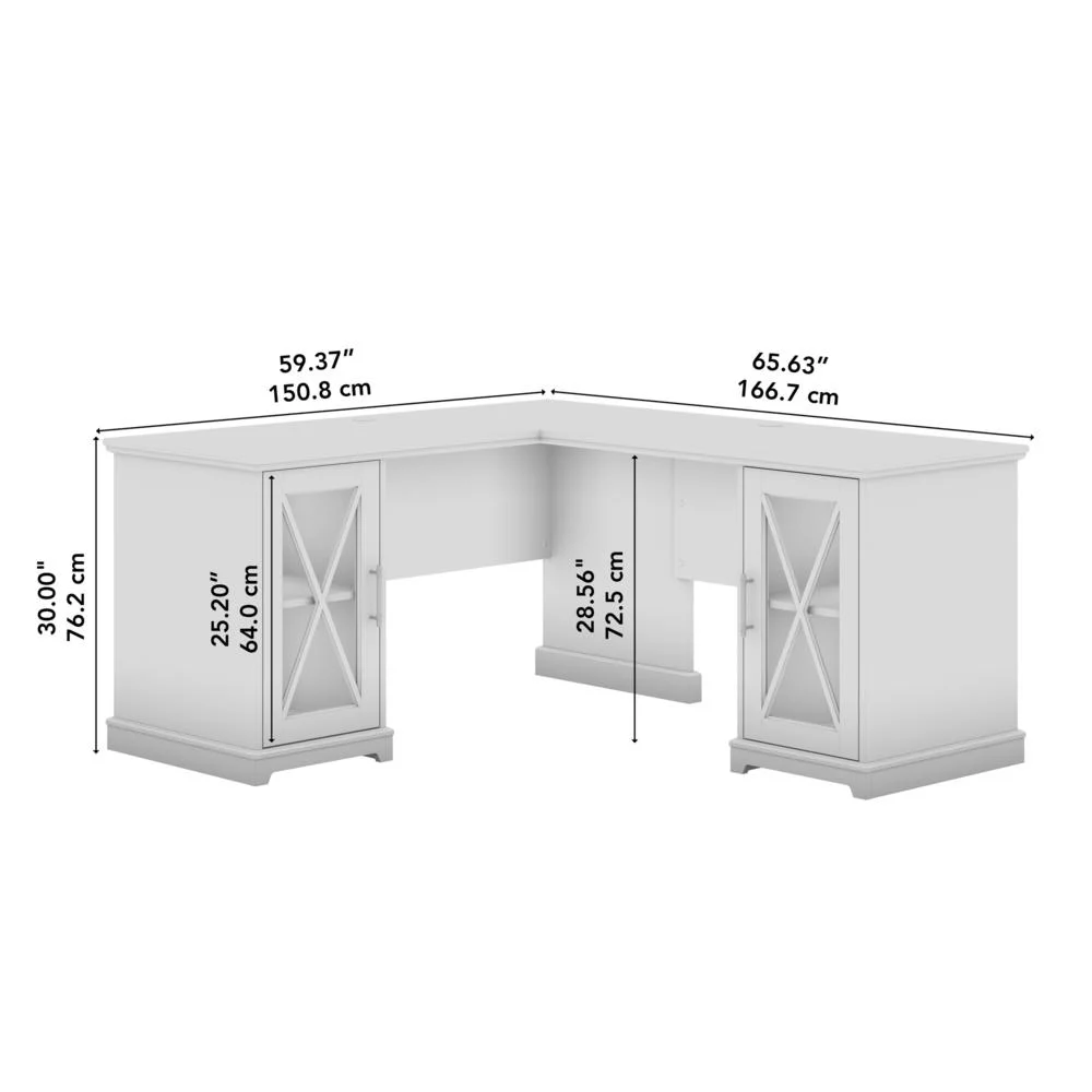 Bush Lennox Engineered Wood L-Shaped Desk in Linen White Oak