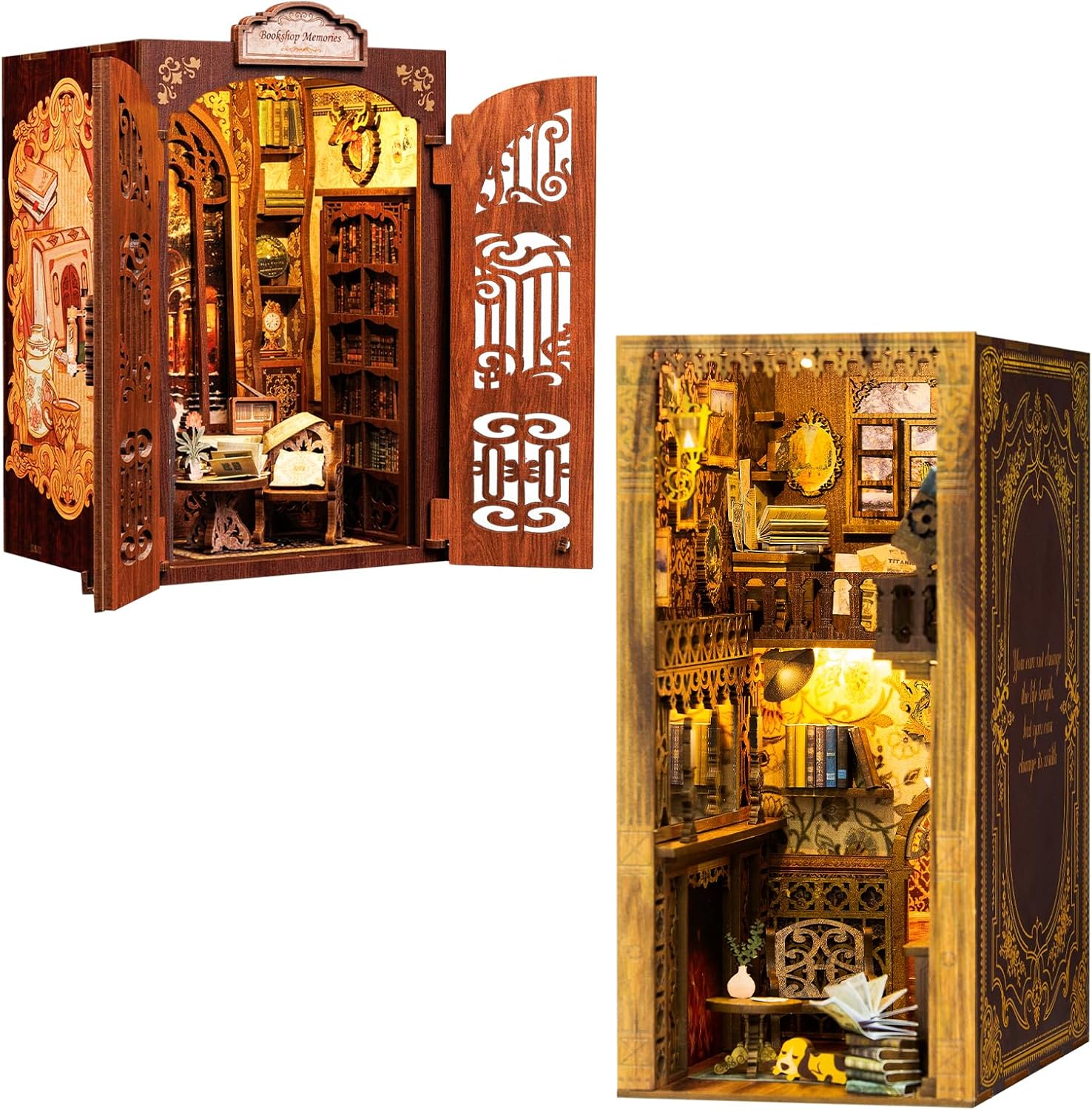 CUTEBEE Book Nook Kit - DIY Miniature House Kit for Adults and Beginners, 3D Wooden Puzzle Dollhouse Booknook Library Model Build Bookshelf Decor, Gifts for Family, Friends