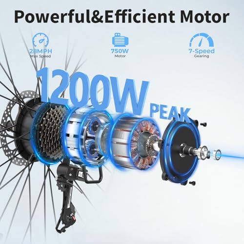 Jasion Roamer Electric Bike for Adults 1200W Peak Motor 528WH Removable Battery,up to 60miles 28MPH City Cruiser Ebike,26'' Commuter E Bike, 7-Speed Gears and Front Suspension Bicycles