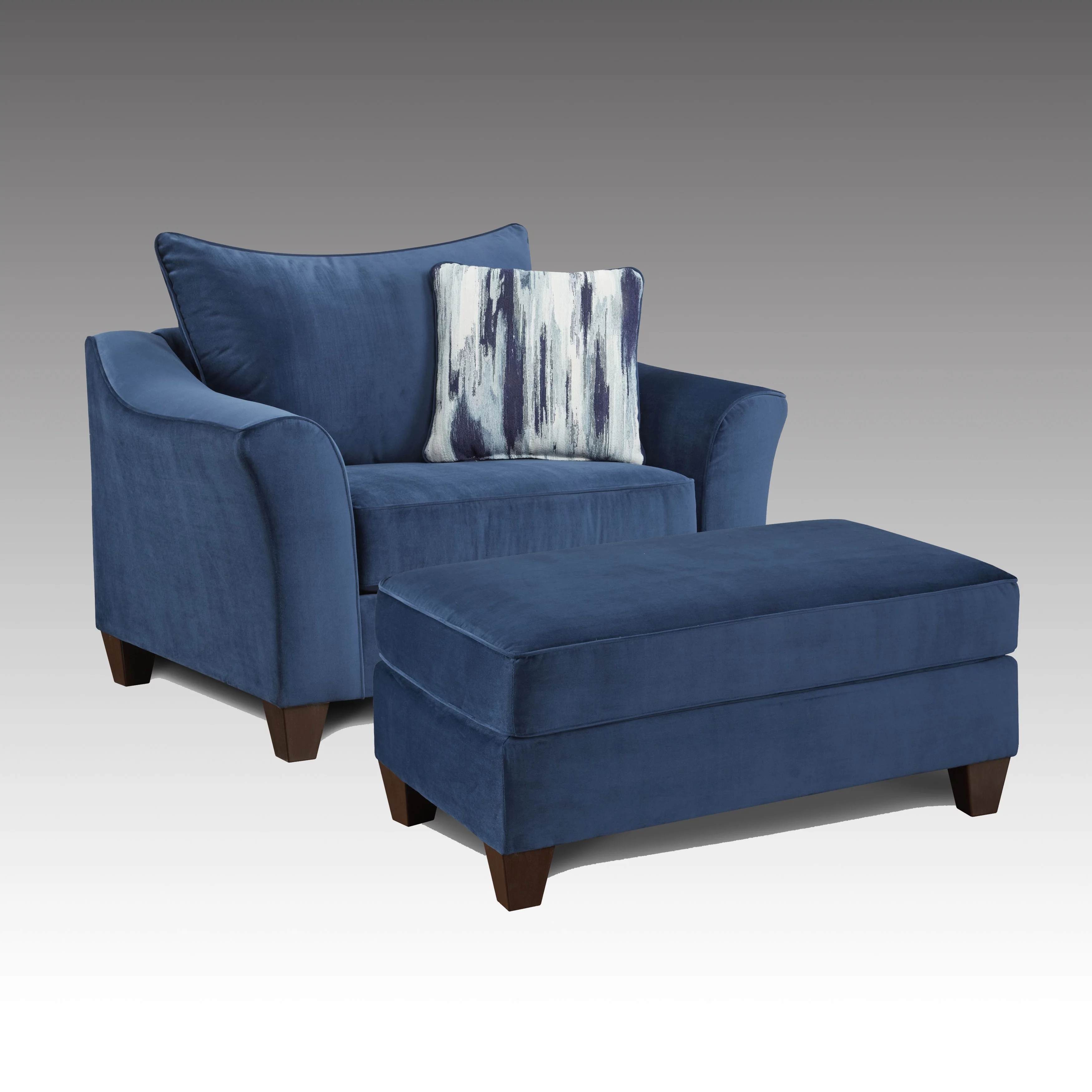 Roundhill Furniture Camero Fabric Pillowback Armchair with Ottoman Set, Fabric, Navy Blue