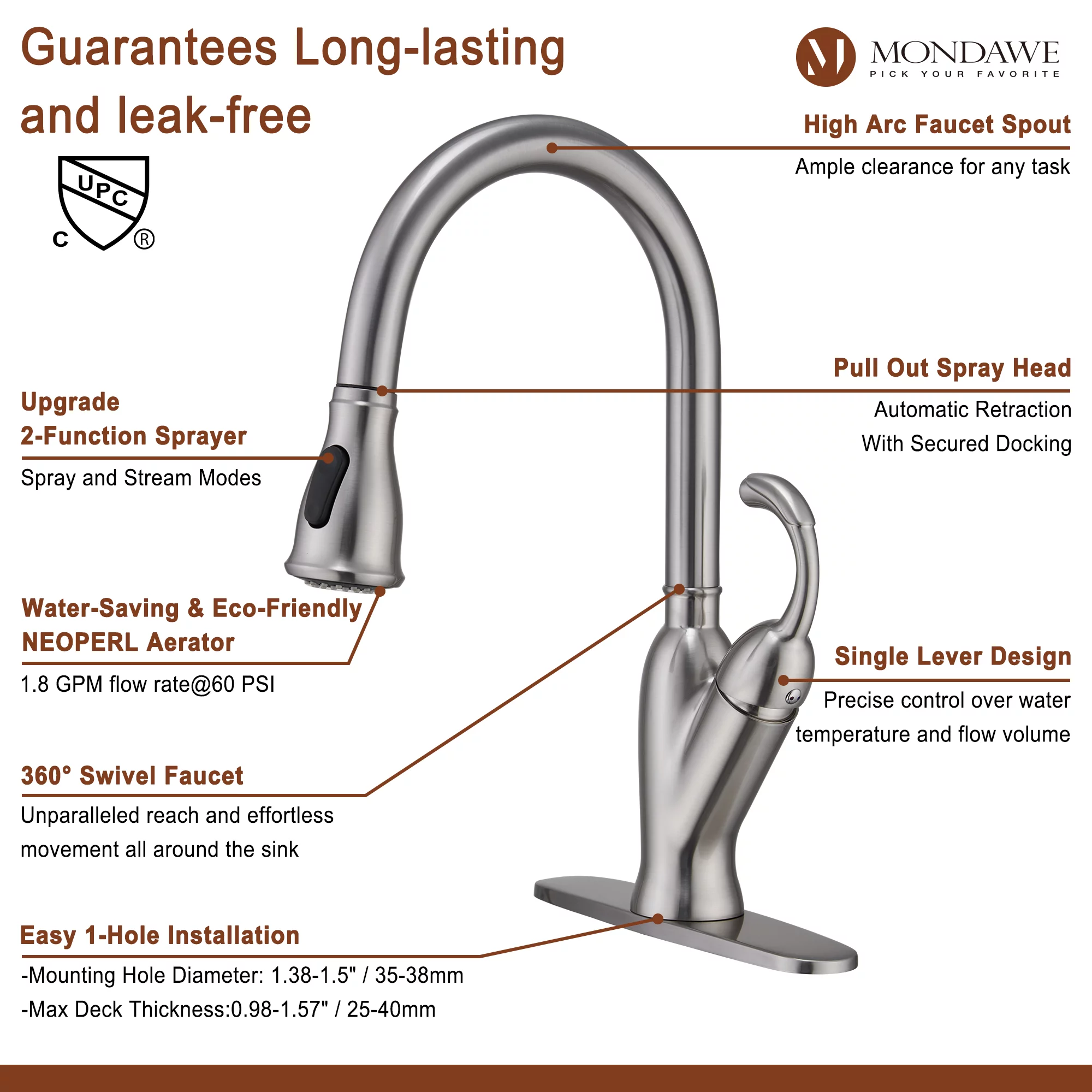 Kitchen Faucet-Single Handle Stainless Steel Brushed Nickel Pull Down Kitchen Sink Faucet with Pull Out Sprayer