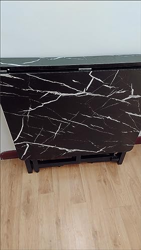 WANLIAN Folding Dining Table, Marble Rectangle Dining Table with 4 Wheel, Space Saving Movable Kitchen Table Extendable 40inch Dining Table for Small Spaces (White Rack,White Marble)