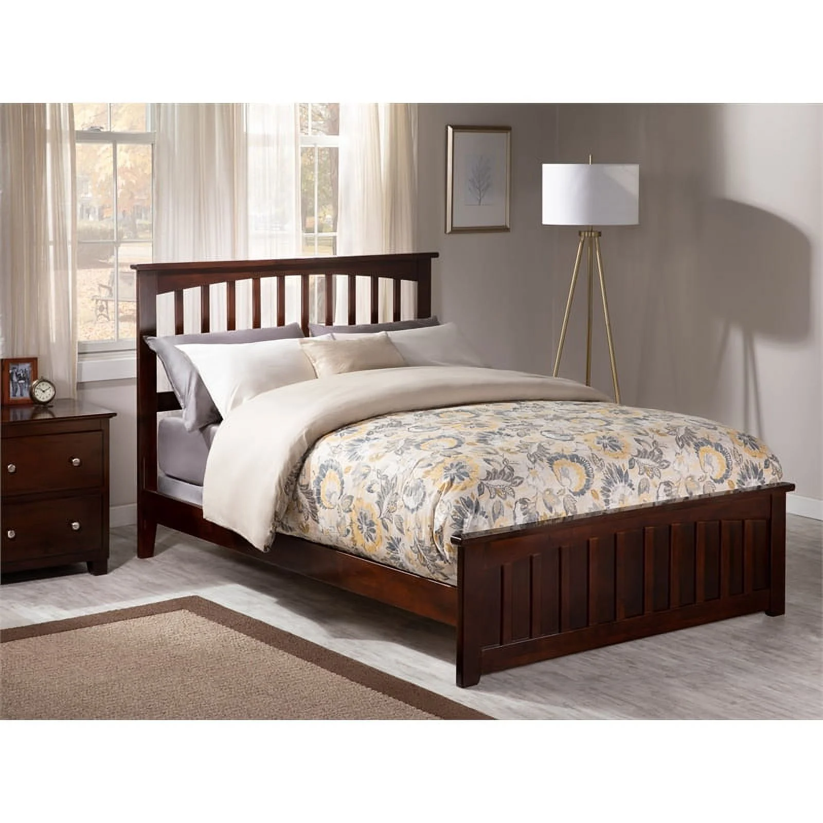 Leo & Lacey Farmhouse Solid Wood Full Spindle Bed with Headboard in Walnut