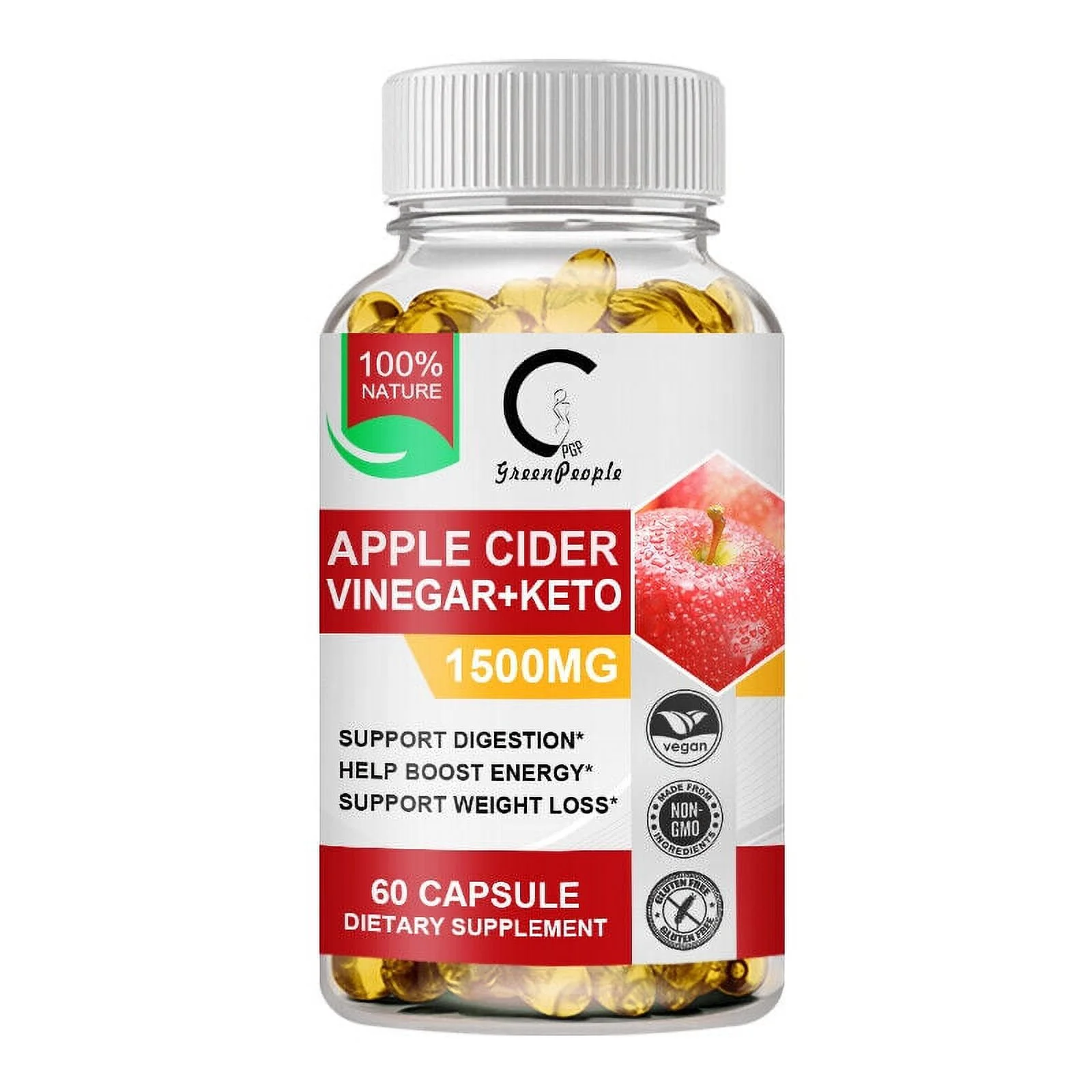 Green People Apple Cider Vinegar Plus Capsules 1500mg with Mother Weight Loss Fat Burner 60 Capsules