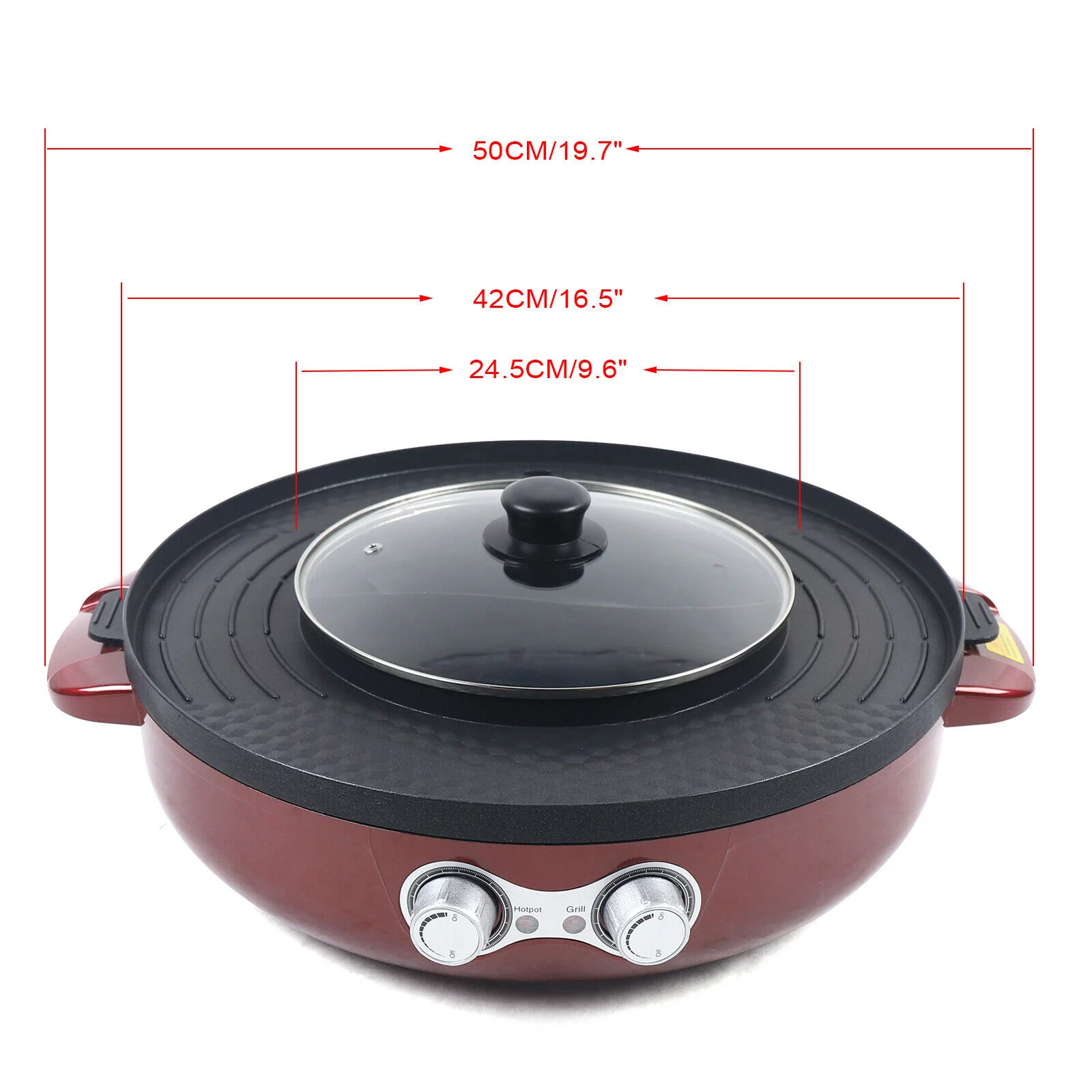 SHZICMY 2 in 1 Electric Soup Shabu Pot Smokeless Grill Hot Pot BBQ Grill 2200W 110V Red