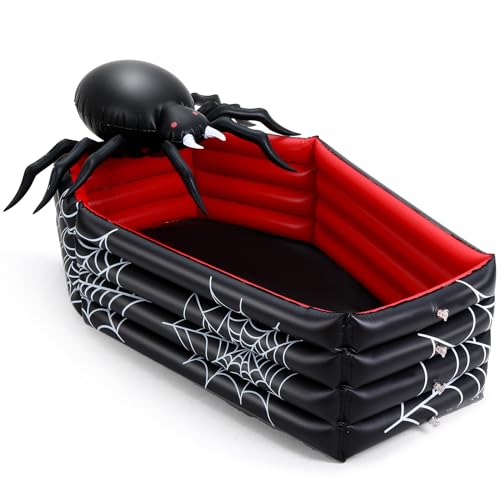 Liliful 44 Inch Halloween Cooler Spider Inflatable Drink Holder, Coffin Cooler Halloween Decor Inflatable Coffin Buffet Beverage Holder for Birthday Pool Vampire Party(1 Pack)