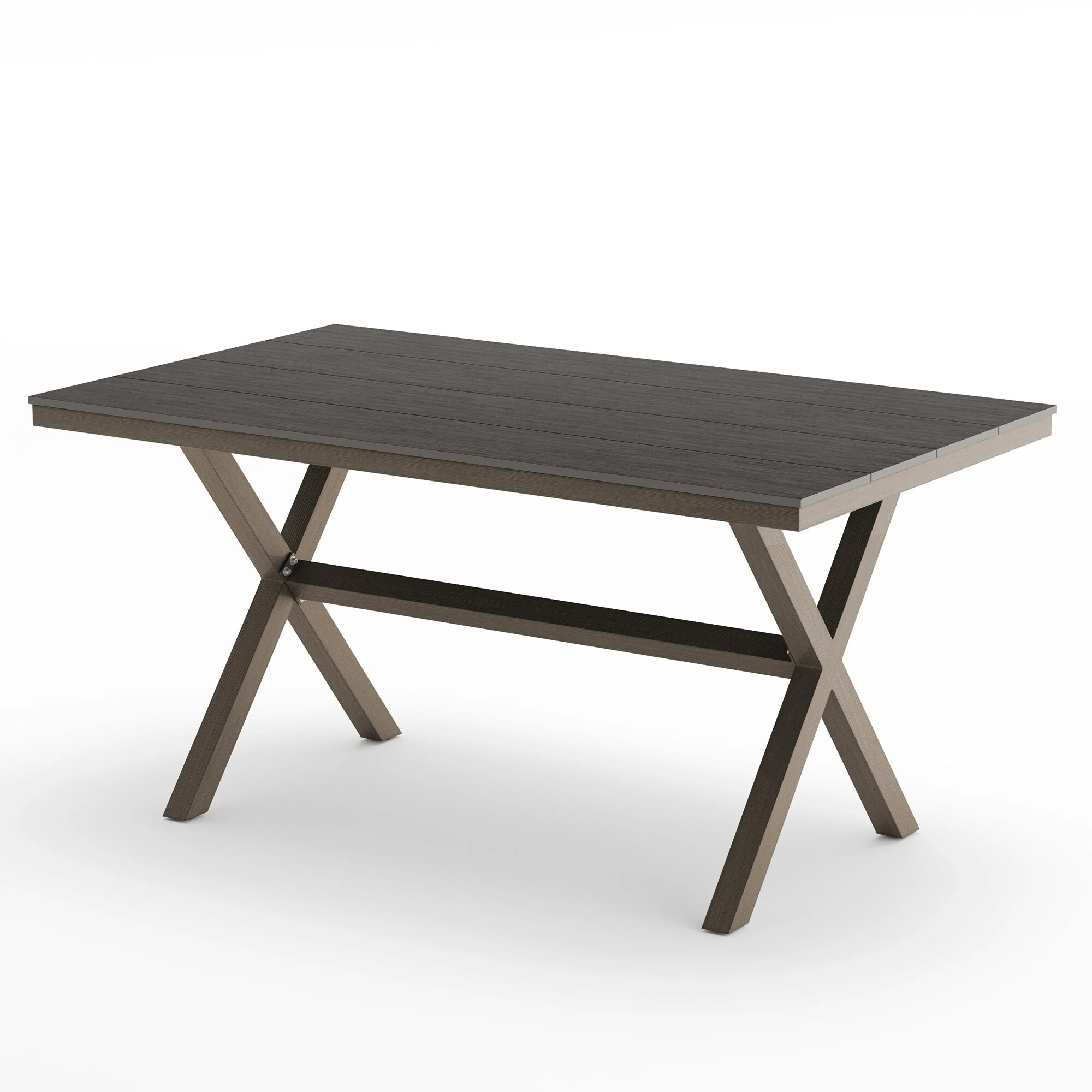 LUE BONA  Sturdy X Base Rectangular Aluminum Plastic Wood Outdoor Patio Dining Table - 29.53'' H X 34.65'' W X 59.1'' L Light Gray