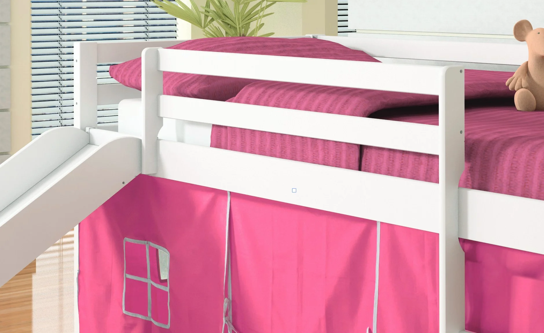 Donco Kids Twin Loft Bed with Pink Tent and Slide, White