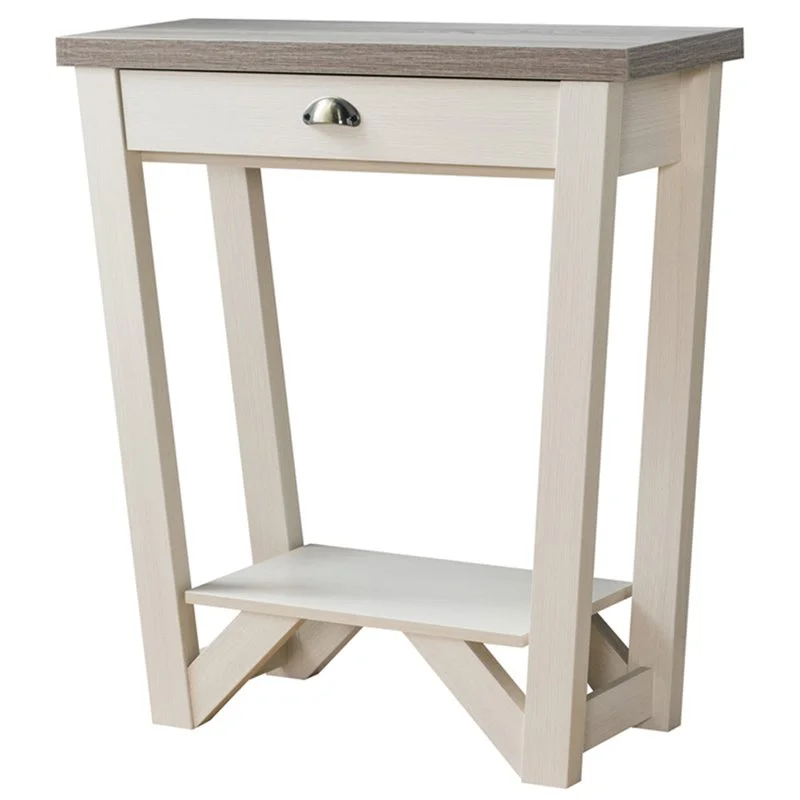 Bowery Hill Contemporary Wood 1-Drawer Console Table in Ivory and Light Oak