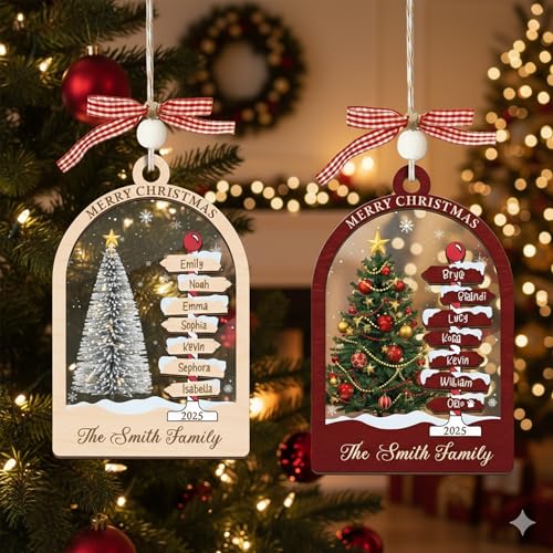 Personalized Christmas Wooden Ornaments 2025 with Family Names, Custom Xmas Ornament for Tree, Unique Personalized Ornament Gifts for Family, Christmas Keepsake 1