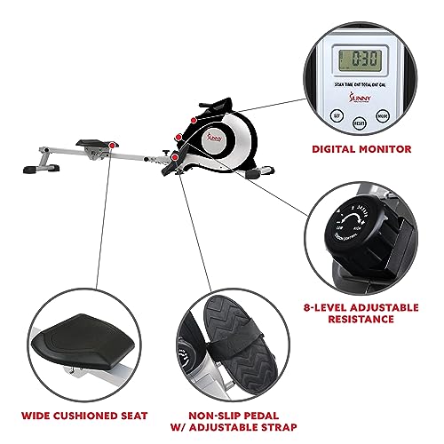 Sunny Health & Fitness Magnetic Rowing Machine Rower with 8-Level Resistance, 53.4