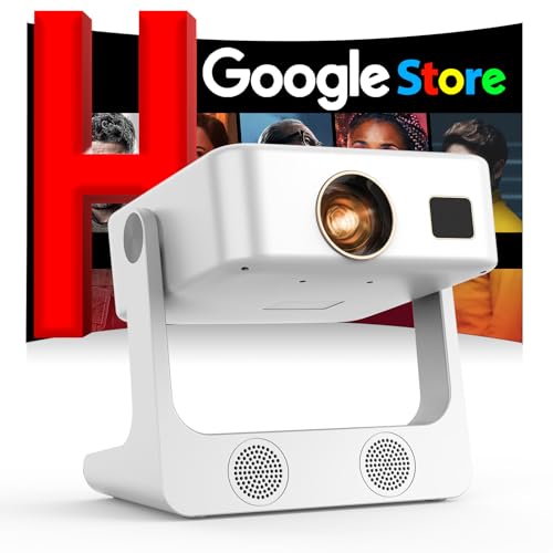 [1200 ANSI/Google Store/Voice Control] 4K Outdoor Smart Projector with WiFi6 and Bluetooth, 10,000+ Apps, Portable Proyector, Sovboi 1080P Audio Phone Movie Home [180° Stand & 300 ''Display]