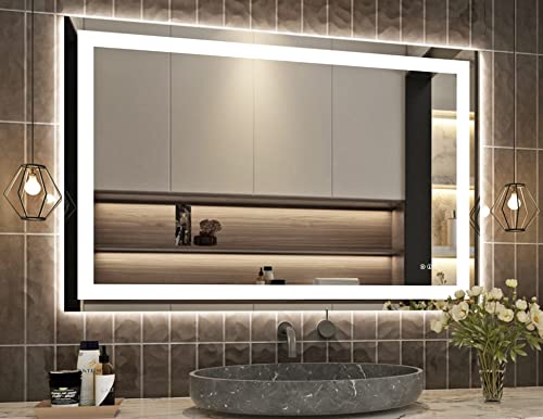 20''x28'' LED Bathroom Mirror with Front + Backlit, Tempered Glass Bathroom Mirror with Lights, Anti-Fog, 3 Colors with Stepless Dimmable Memory Bathroom Vanity Mirror for Wall, Shatterproof