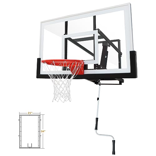 PROGOAL Basketball Hoop Garage Wall Mounted Adjustable-Height, with 60''x36''Tempered Glass Backboard, Pro-Style Breakaway Rim, Durable Bracket and All Weather Net