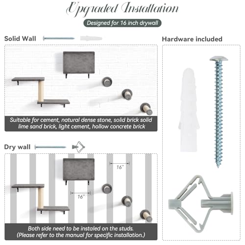 NUNU LAB 5-in-1 Wall-Mounted Cat Climber Set, Cats Wall Shelve, Wall-Mounted Cat Climbing Shelves, with House, Bridge, Steps, Scratcher, Hammock, Shelves (A-KM060)