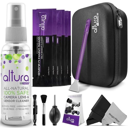 Altura Photo Professional Camera Cleaning Kit for Full Frame DSLR & Mirrorless Cameras - Lens and Sensor Cleaner - Includes Case, Spray, Swabs, Blower, Brush, Tissue Paper