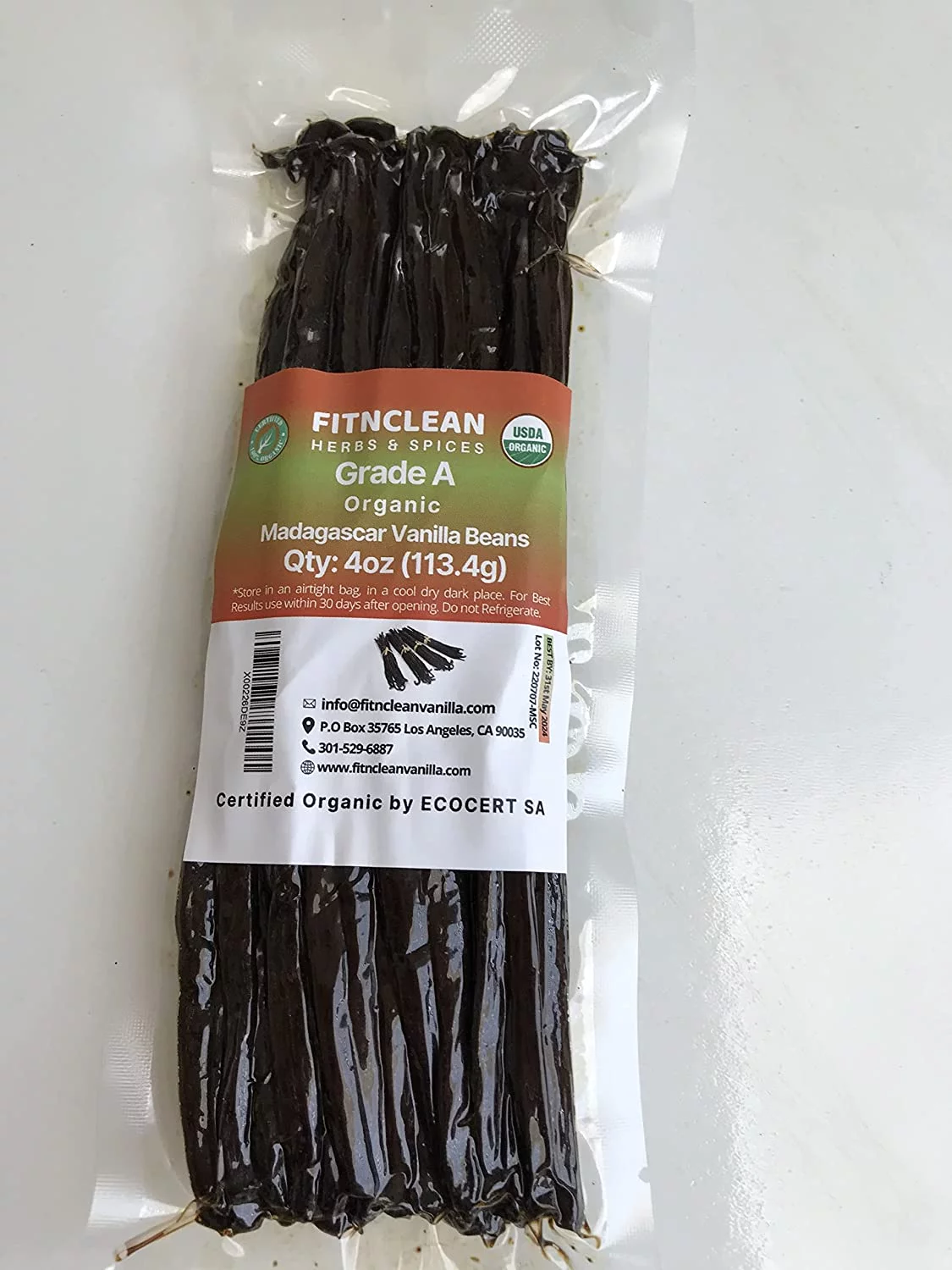 4oz Madagascar Organic Vanilla Beans Grade A, Certified USDA Organic, 6