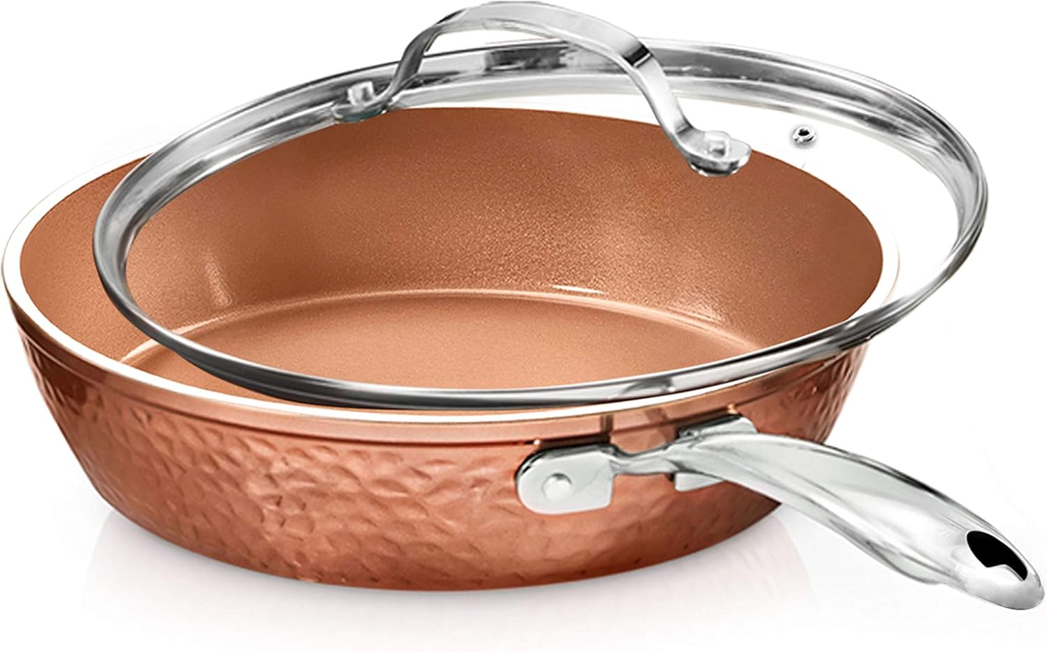 Gotham Steel 12” Nonstick Fry Pan & Oven Safe & Hammered Copper Collection – Mini 5.5” Egg Pan, Premier Nonstick Aluminum Cookware with Rubber Grip Handle, Dishwasher & Oven Safe up to 500° F