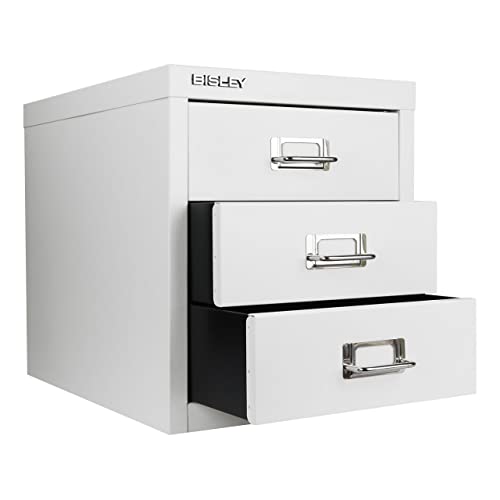 Bisley 10-Drawer Steel MultiDrawer Cabinet - Black, Chrome Pull Handles with Label Holders, Powder-Coated Steel, Removable Drawers, Fits Under Most Desks, Labels Included