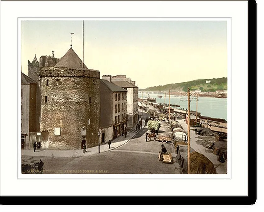 Historic Framed Print, Reginald Tower and Quay. Waterford. Co. Waterford Ireland, 17-7/8