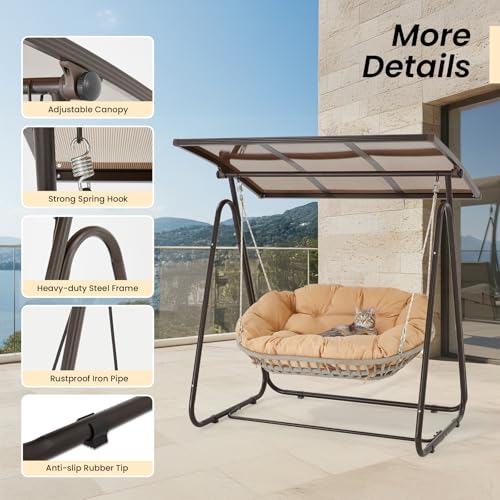 2-Person Outdoor Porch Swing with Adjustable Hardtop Canopy, 5.9