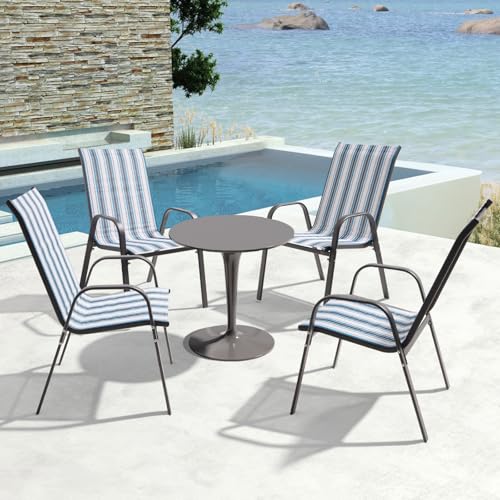 JEAREY Patio Dining Chairs Set of 4, Outdoor Stackable Dining Furniture Set, All Weather Dining Set for Lawn, Garden, Backyard, Poolside, Beige