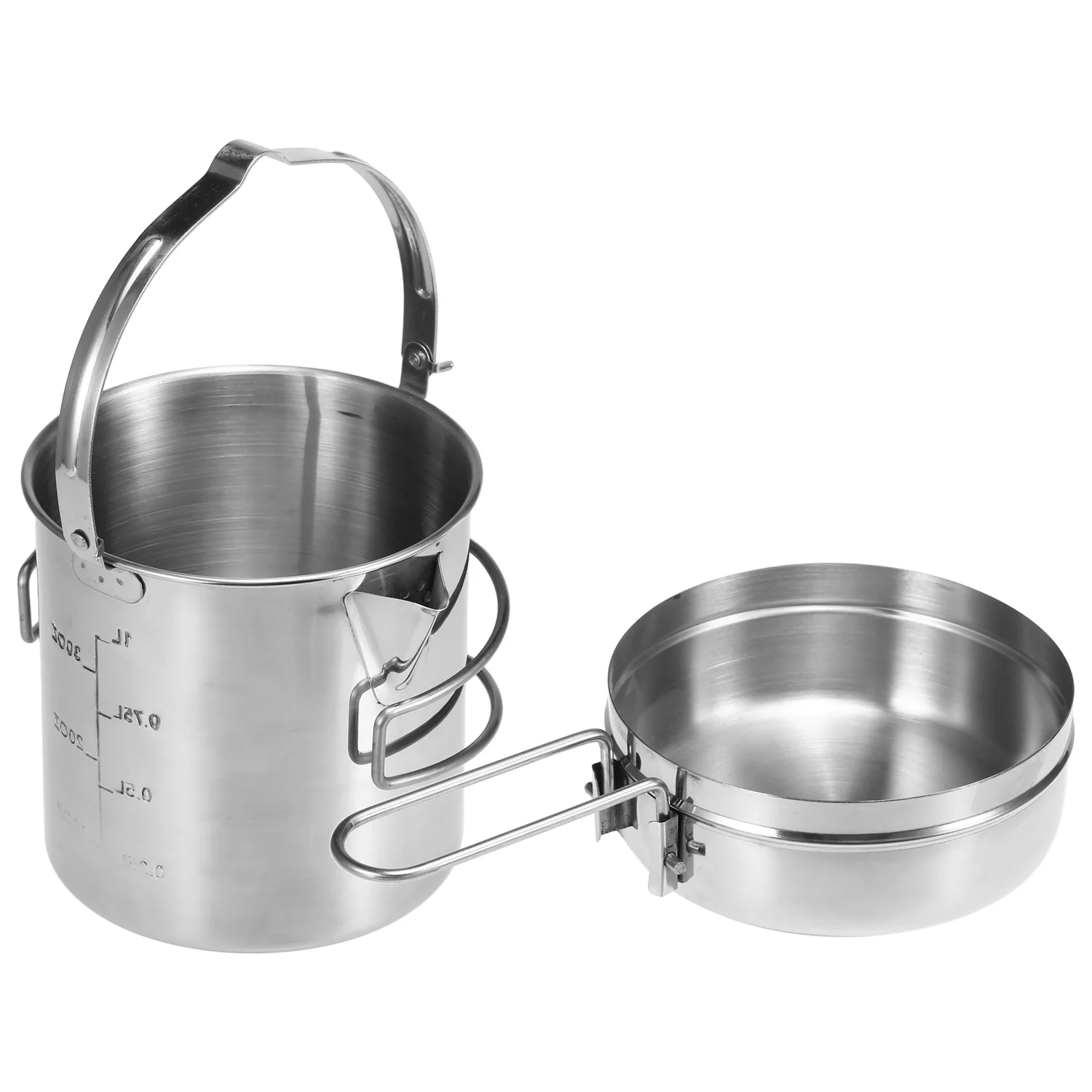 Uteam Portable Camping Backpacking Pot Stainless Steel 1L Cooking Kettle with Foldable Handle