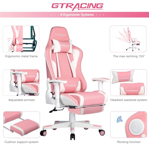 GTRACING Gaming Chair with Footrest Speakers Video Game Chair Bluetooth Music Heavy Duty Ergonomic Computer Office Desk Chair