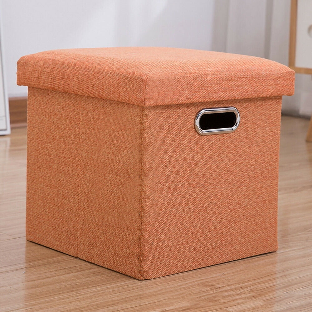 Square 11.8'' Linen Foldable Hollow Design Storage Ottoman Footrest Stool Seat