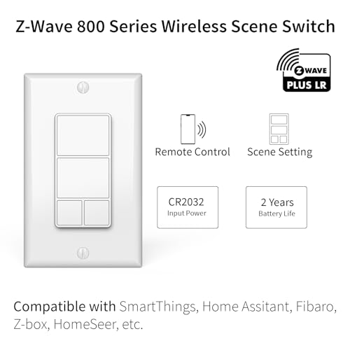 Minoston 800 Series Z-Wave Scene Controller, 4 ZWave Button, Zwave Plus Wall Switch Remote Control, Support Long Range, Work with Z Wave Hubs (MR40Z)