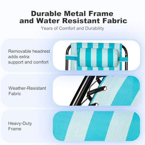 Nazhura Set of 2 Relaxing Recliners Patio Chairs Adjustable Steel Mesh Zero Gravity Lounge Chair Beach Chairs with Pillow and Cup Holder (Dark Green)