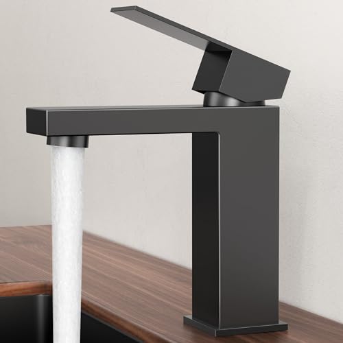 KES Vessel Sink Faucet, Black Bathroom Faucets, Tall Bathroom Faucets with Sink Drain with Overflow, L3156BLFF12-BK-C1