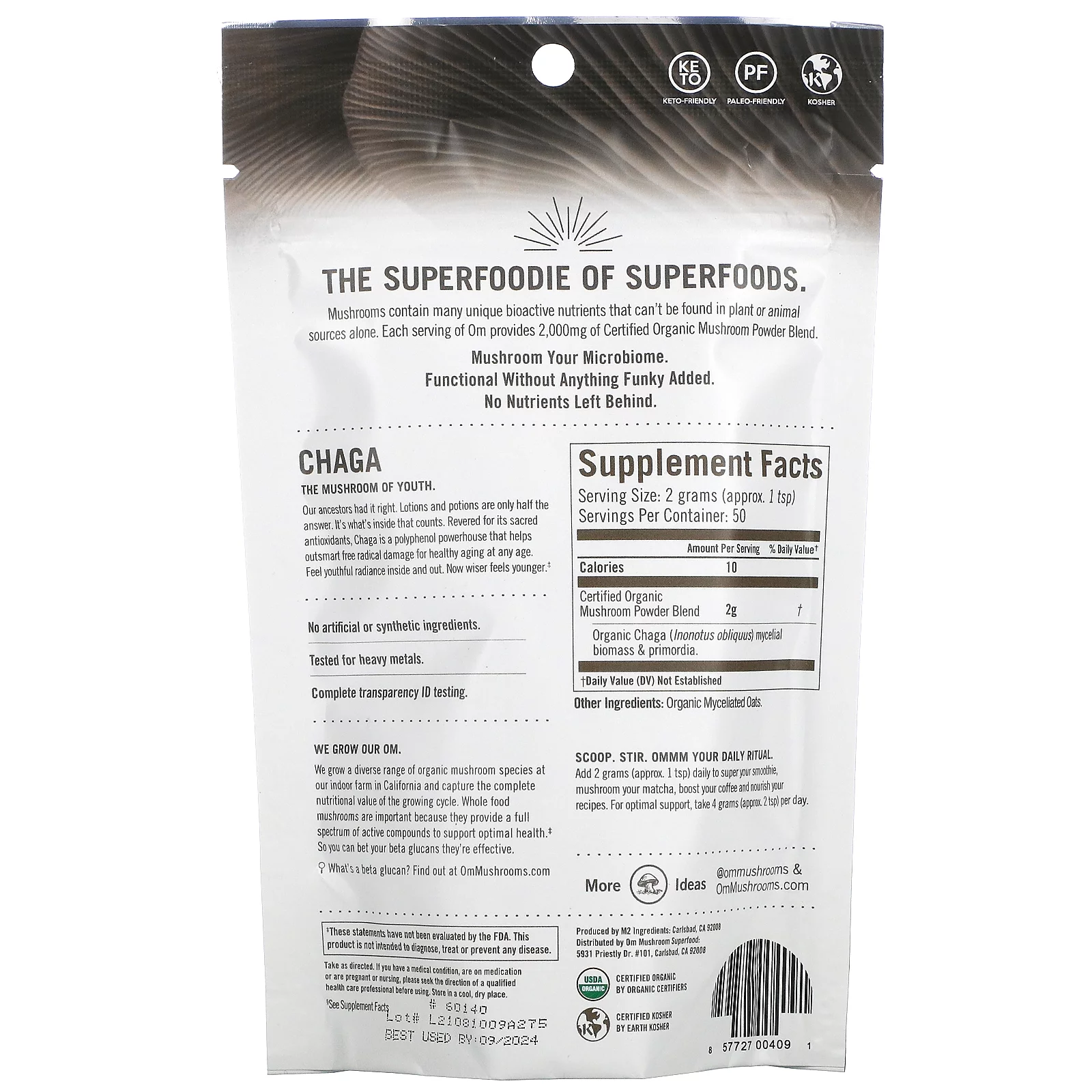 Om - Chaga Organic Mushroom Powder - 3.57 oz.