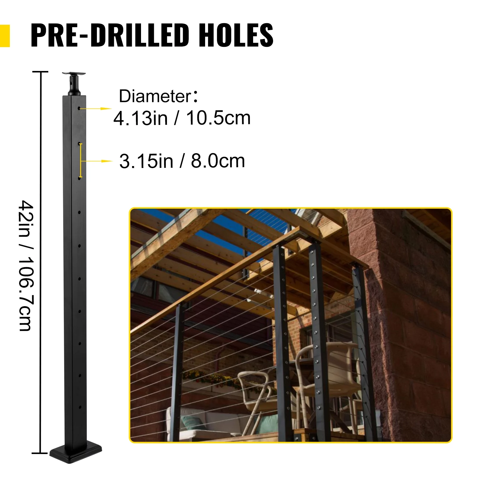 BENTISM Cable Railing Post Deck Railing 42x2x2