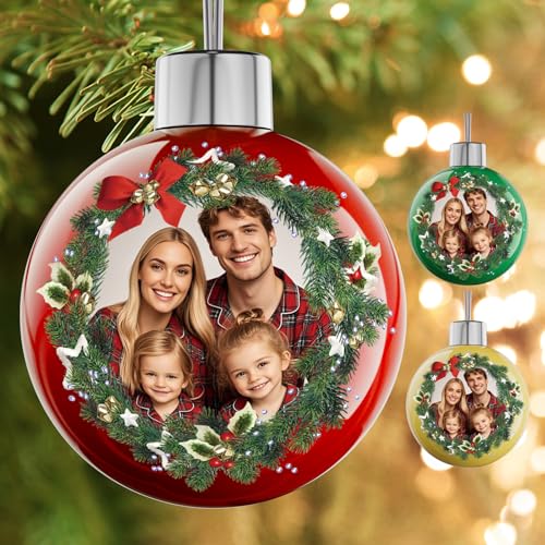 Bemaystar Personalized Photo Christmas Ornaments 2025 - Custom Christmas Ball Ornaments, Customized Ornament for Xmas Gifts for Mom Dad Kids Pets Friends