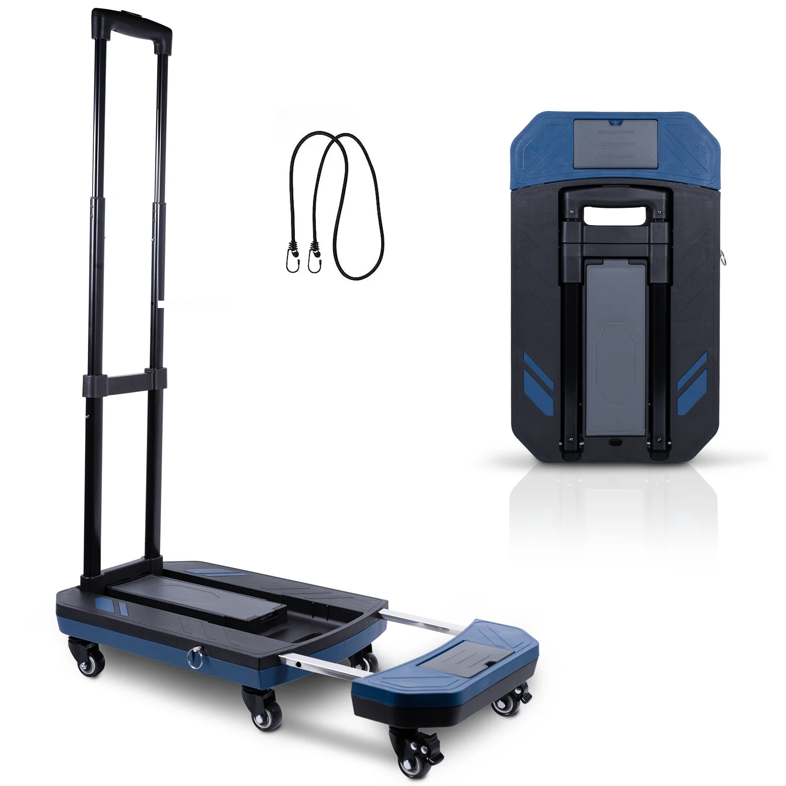 WYRAVIO Folding Hand Truck, 330 lb Heavy Duty Luggage Cart, Utility Dolly Platform Cart with 6 Wheels &1 Rope for Luggage, Travel, Auto, Moving and Office Use