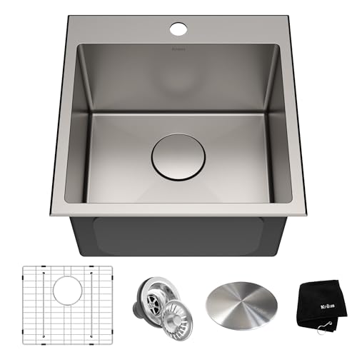 KRAUS Standart PRO 22-inch Drop-In Top Mount 16 Gauge Stainless Steel Single Bowl Laundry Utility Sink, KHT301-22L