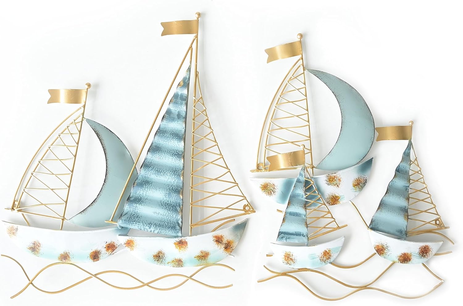 Remenna Beach Wall Decor Blue Metal Sail Boat Wall Decor Coastal Wall Decor Set of 2 Metal Wall Sculpture for Living Room Bedroom Dining Room