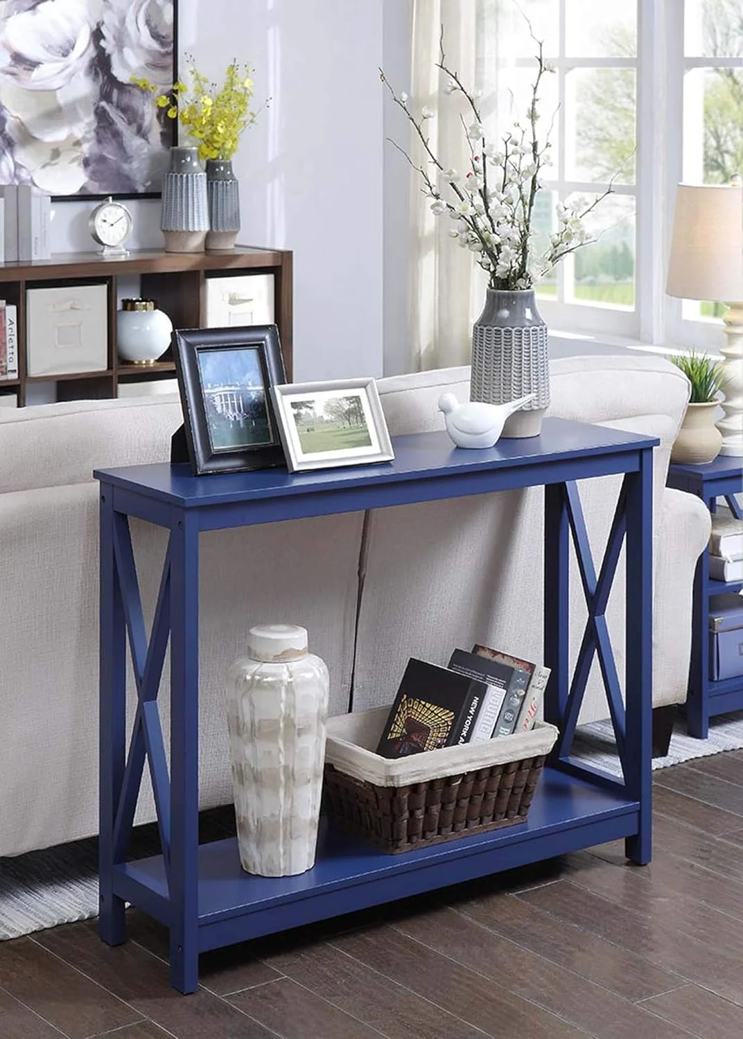 Console Table With Shelf, Cobalt Blue