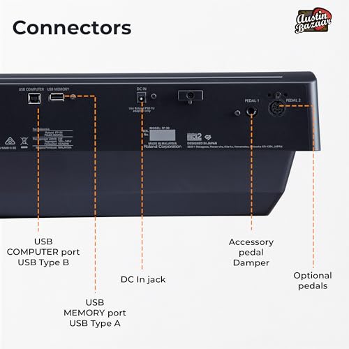 Roland FP-30X 88-Key Digital Piano - Black Bundle with Adjustable Stand, Bench, Sustain Pedal, Online Piano Lessons, Instructional DVD, and Austin Bazaar Polishing Cloth