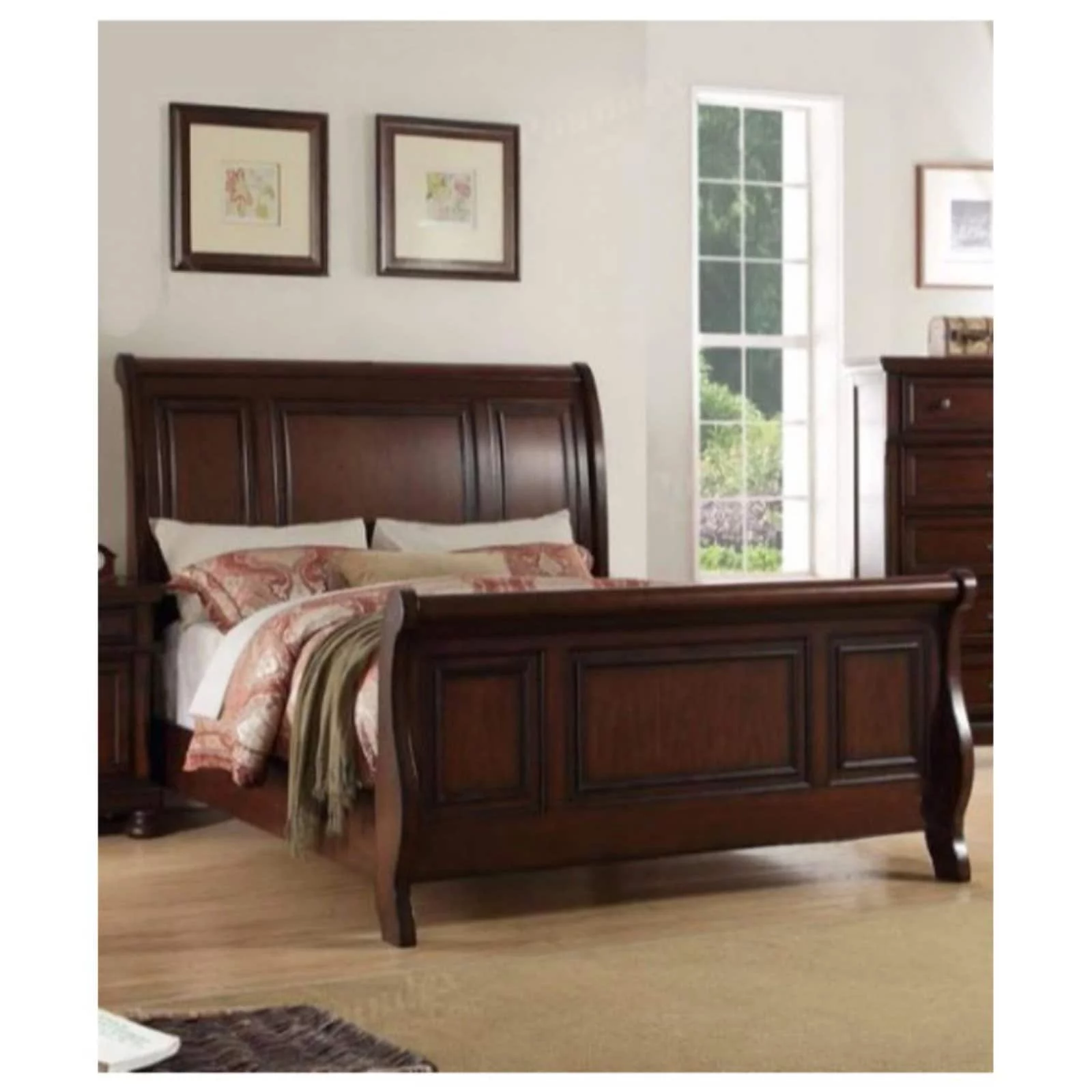 Marvelous Wooden Queen Bed, Antique Cherry Finish