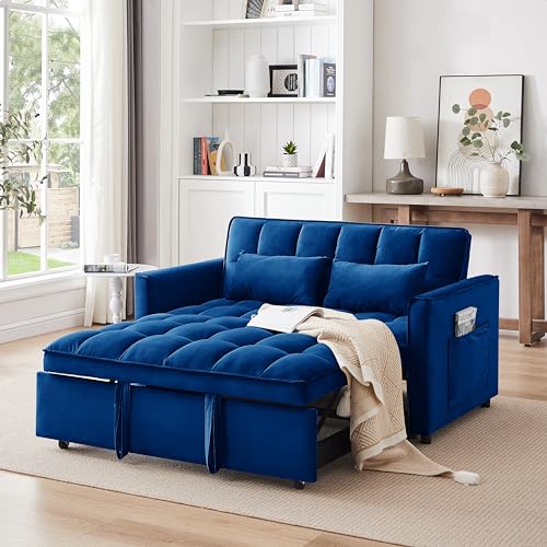 Pull Out Sofa Bed, 3-in-1 Convertible Sofa Bed, Modern Velvet Double Sofa Futon Sofa Bed with Adjustable Back, Storage Bag and Pillow for Living Room, Bedroom