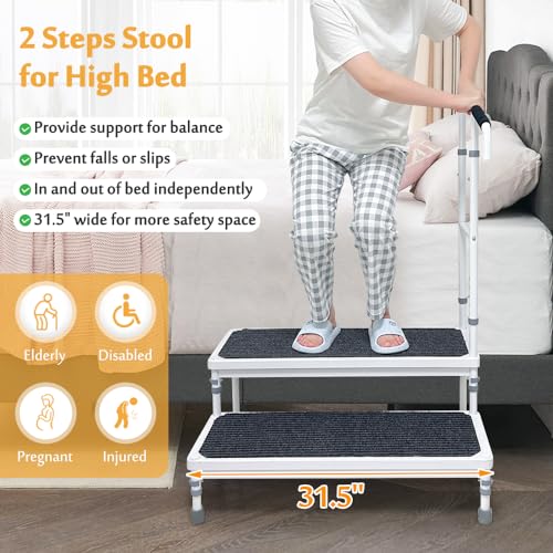 Bedside Steps for High Beds Assist Rail Medical Step Stool with Handle for Elderly Adults Bed Stairs Adjustable Step Platform Mobility Stepping Foot Stool for Bed Handicap 400lb Step Ramp