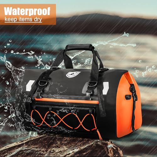 YEEGO DIRECT Motorcycle Dry Bag, 50L Waterproof Duffle Bag, Luggage Tail Saddle Travel Rear Rack Trunk Bags with Hidden Helmet Pocket, Shoulder Straps for E-Bike Boat Commuting Outings (Black)
