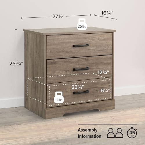 Prepac Sonoma Traditional Tall Nightstand Side Table with 3 Drawers, Functional Tall 3-Drawer Bedside Table 16