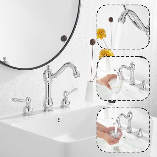 GGStudy 360° Swivel Antique Brass Bathroom Vessel Sink Faucet Single Handle One Hole Matching with Pop Up Drain