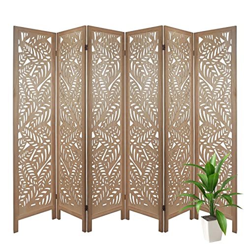 ECOMEX Room Divider 6 Panel,Folding Wood Room Divider Privacy Screen,Freestanding Easy Move Partition Suitable for Home Office Restaurant Bedroom(Light Brown)