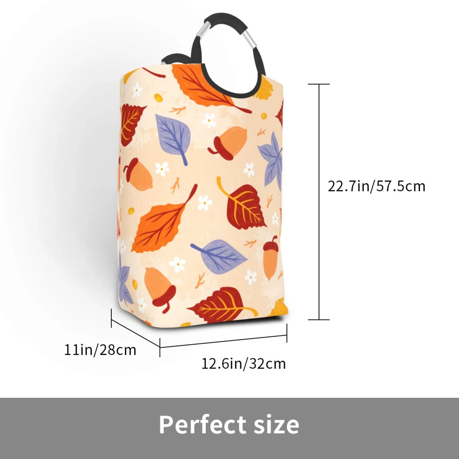 XMXT Collapsible Laundry Basket Hamper, Autumn Nut Leaves Large Laundry Bag Clothes Hamper with Aluminum Handle, 50L